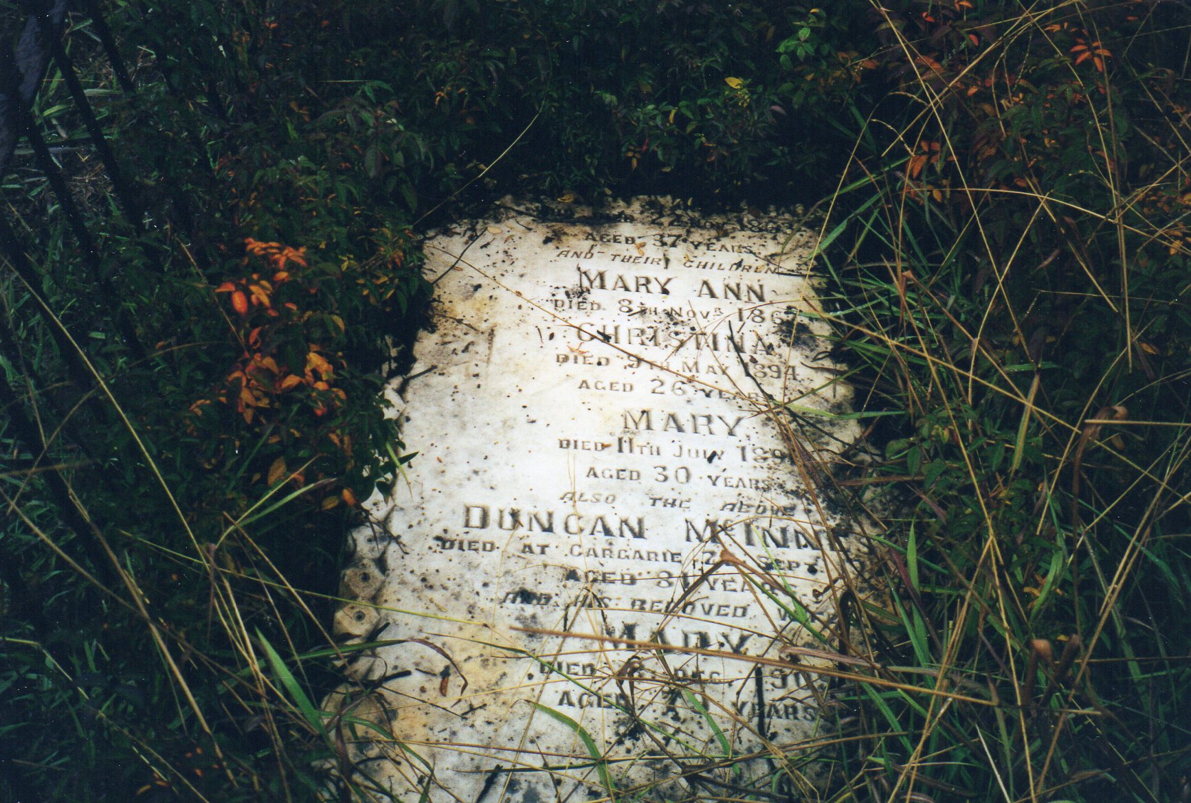 Photo of headstones/Mary McInnes (nee Kelly) d1863 & Duncan hdstn Meredith